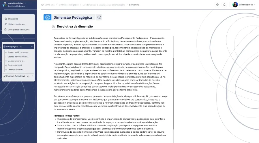 Tela da plataforma Autodiagnóstico de gestores escolares