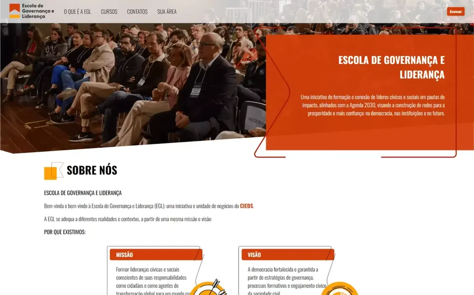 Tela da plataforma Escola de Governança e Liderança