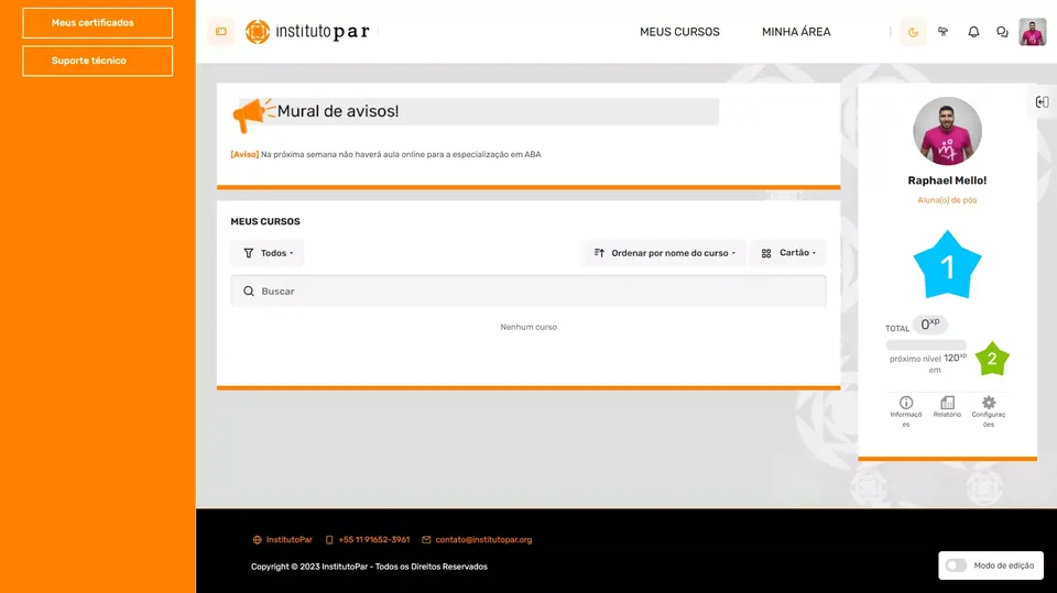 Tela da plataforma Instituto PAR, Ciências do Comportamento