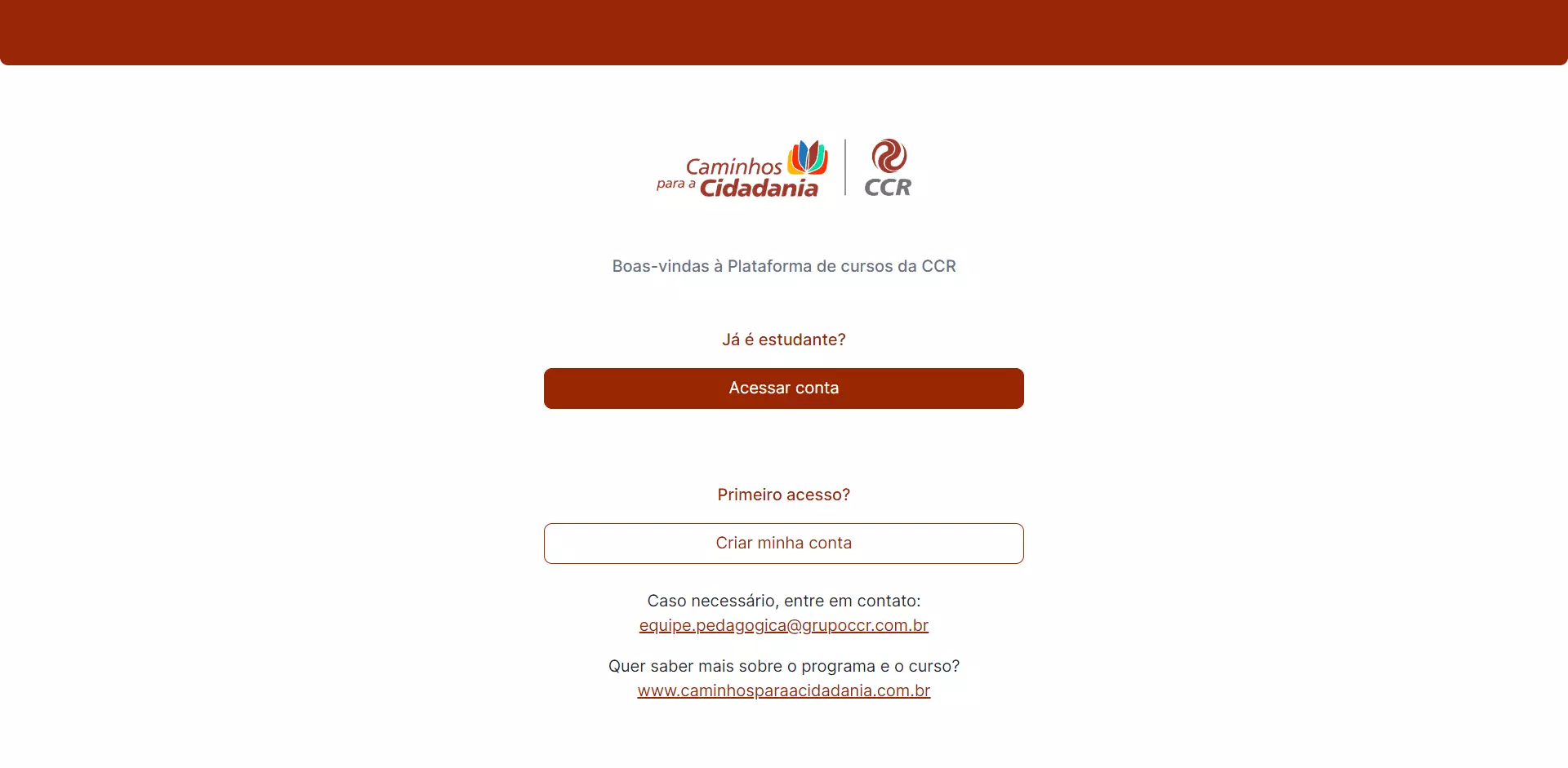 Tela de login da plataforma Caminhos para a Cidadania