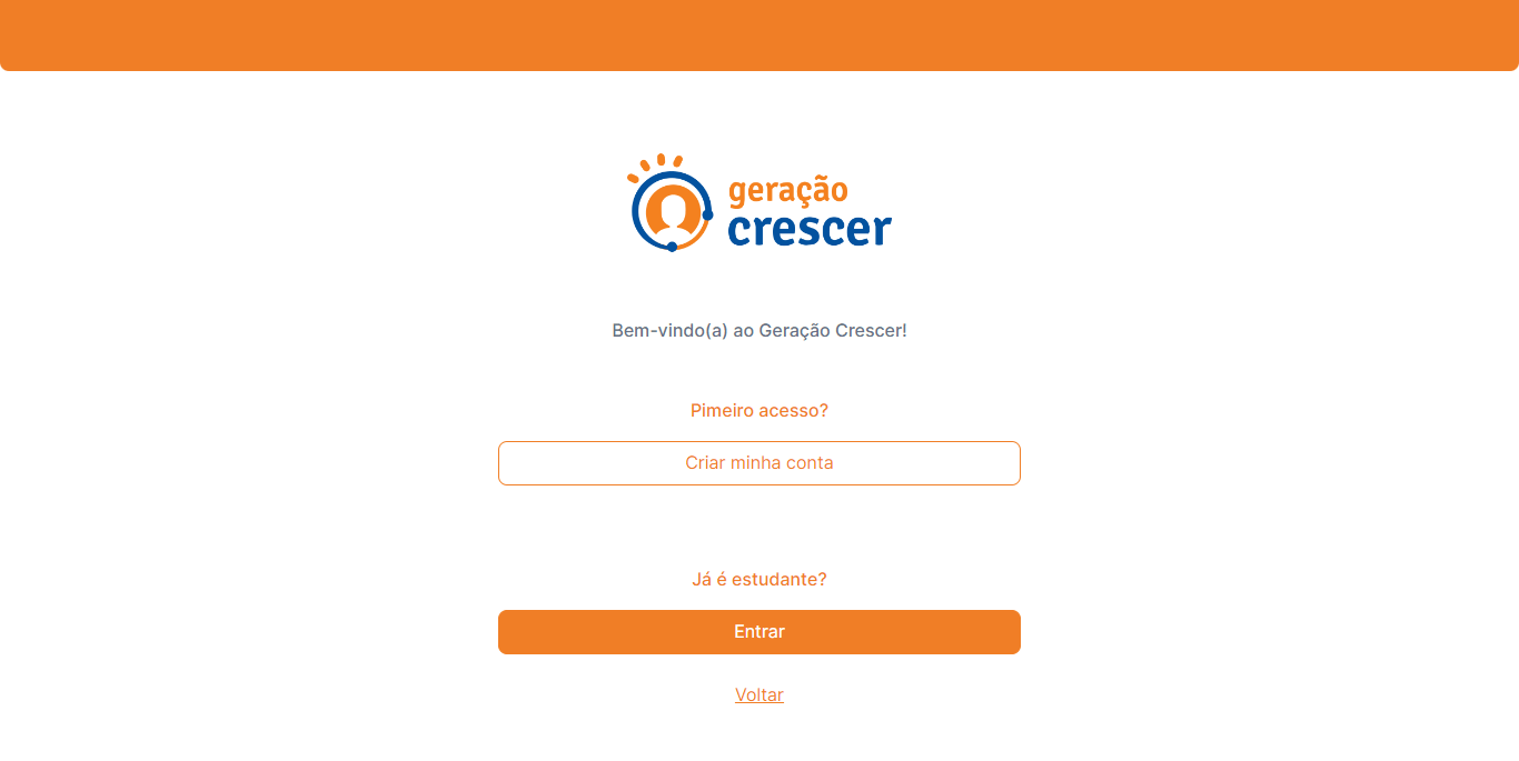 Tela de login da plataforma Geração Crescer