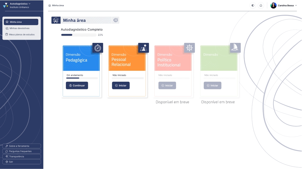 Painel da plataforma Autodiagnóstico de gestores escolares