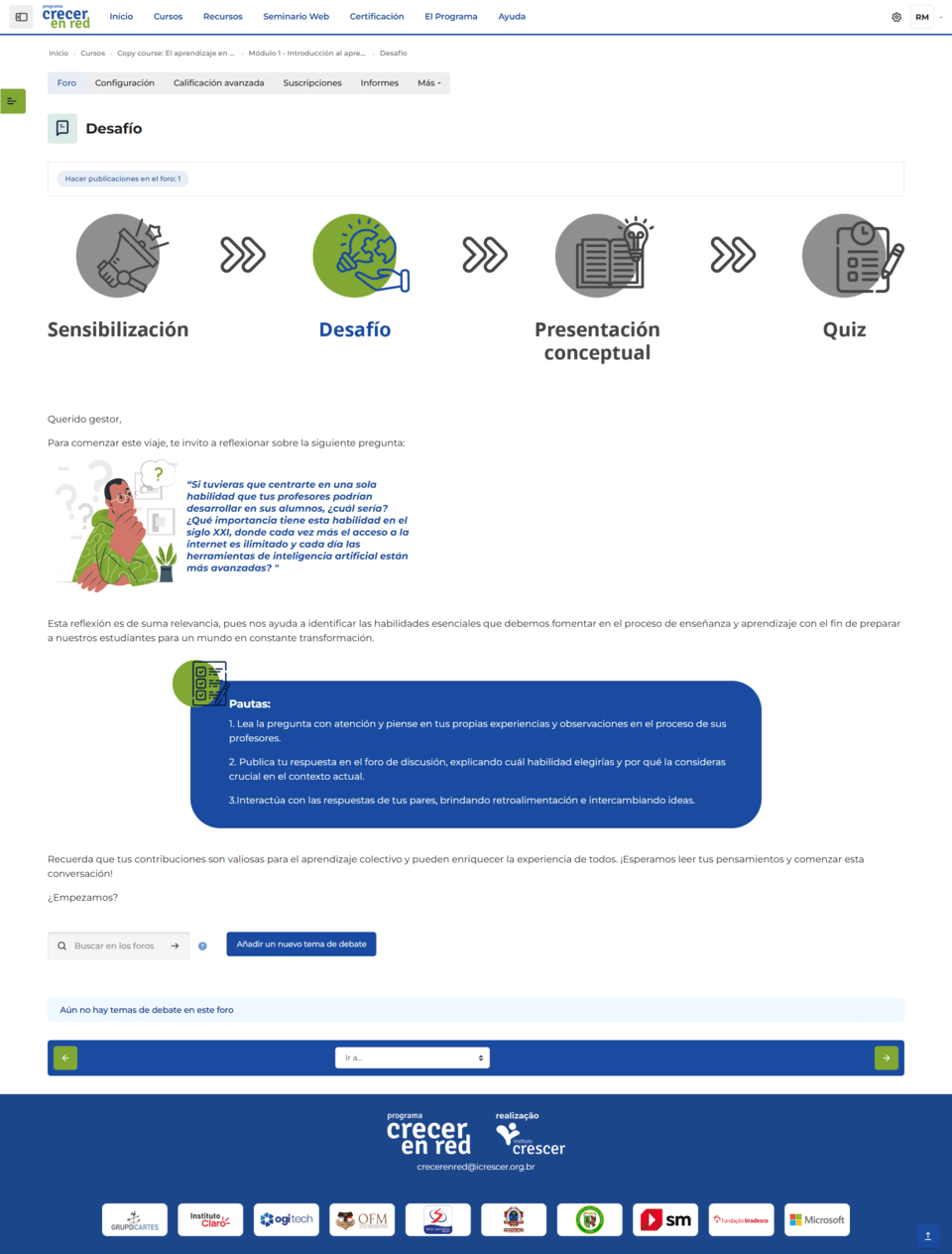 Página de módulo da plataforma Crecer en Red