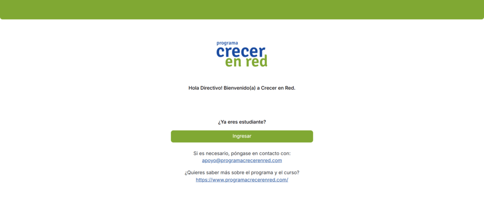 Tela de login da plataforma Crecer en Red