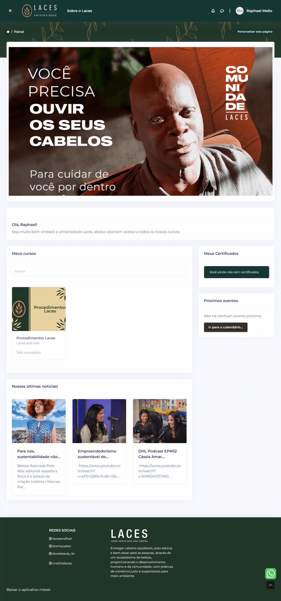 Painel da plataforma LACES Universidade