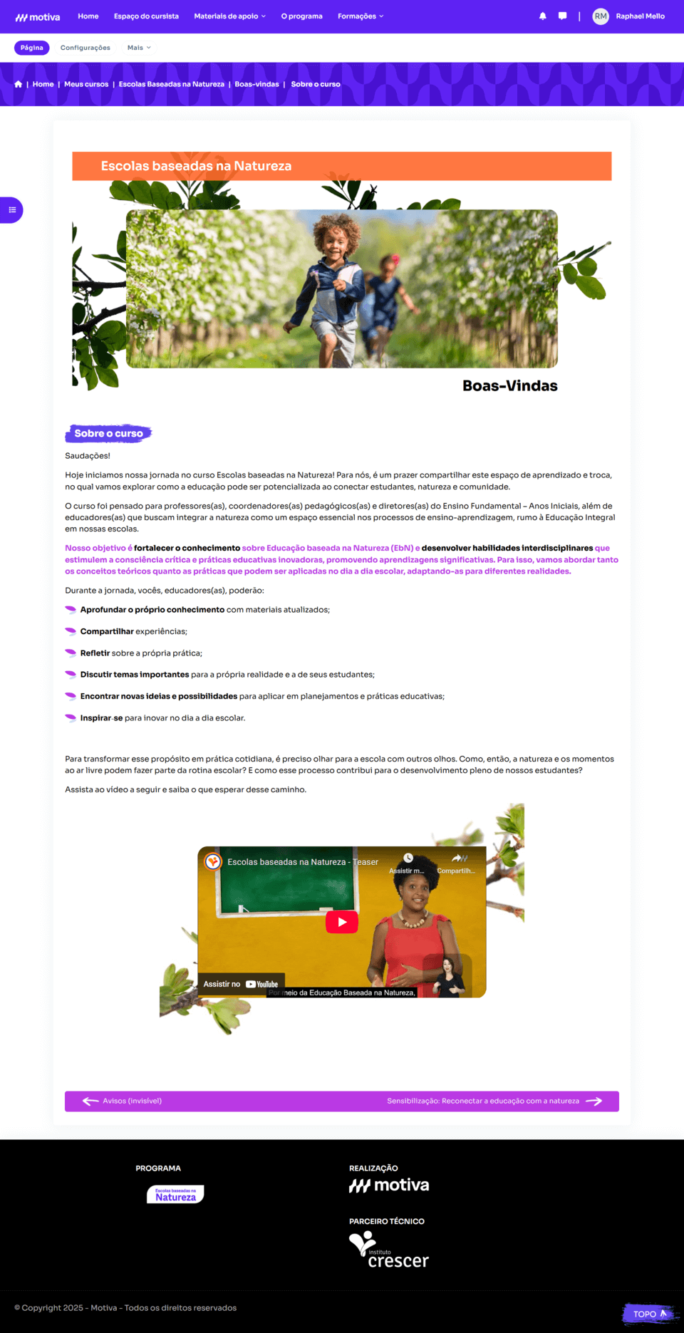 Página do curso da plataforma Motiva